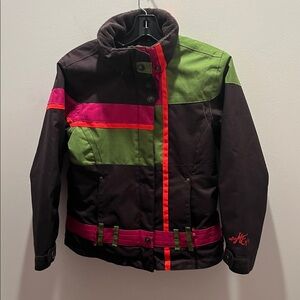 Obermeyer Kids Ski Jacket with Green and Pink